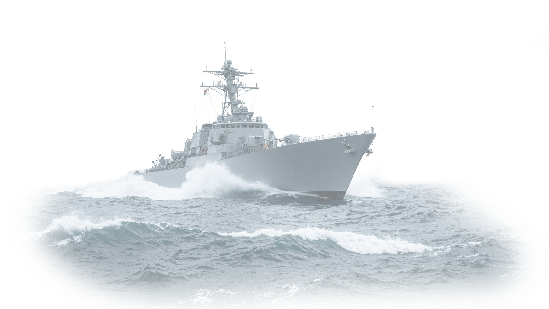 Littoral Commander from Hexwar Games. This image features a military ship in rough seas. The ship is making way from left to right.